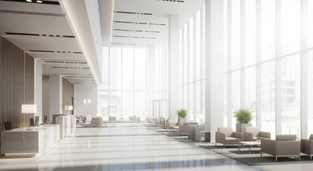 Fotobehang Hotel chique Modern Minimalist Hotel Lobby Interior With Reception and Lounge Area  © Ofida Studio