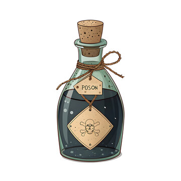 Vintage poison bottle with skull illustration danger