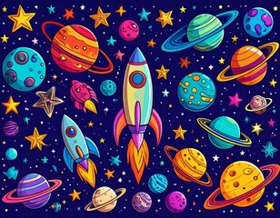 Space doodle with aesthetic design 