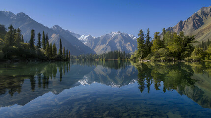Fototapeta premium Mountain lake with forest reflection