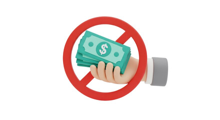 Isolated No Money, No Finance Concept with Hand Holding Currency Denied Prohibited