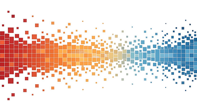 Abstract pixel explosion flowing from red to blue