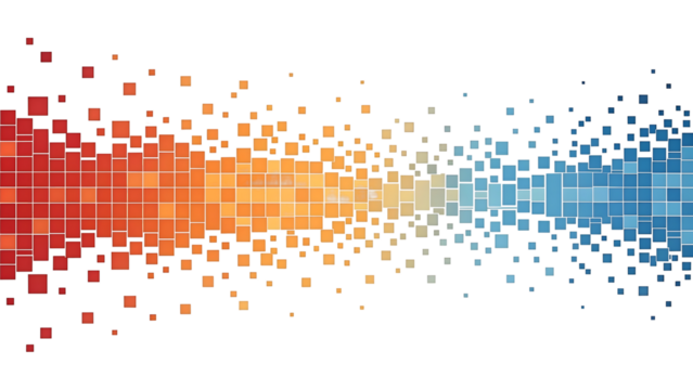 Abstract pixel explosion flowing from red to blue - Powered by Adobe