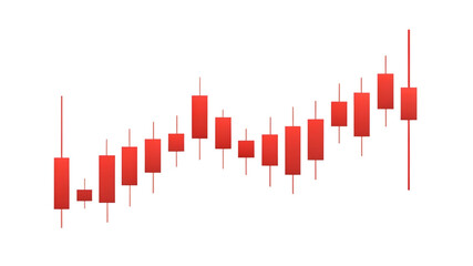 Red candlestick chart pattern isolated on transparent background, financial analysis