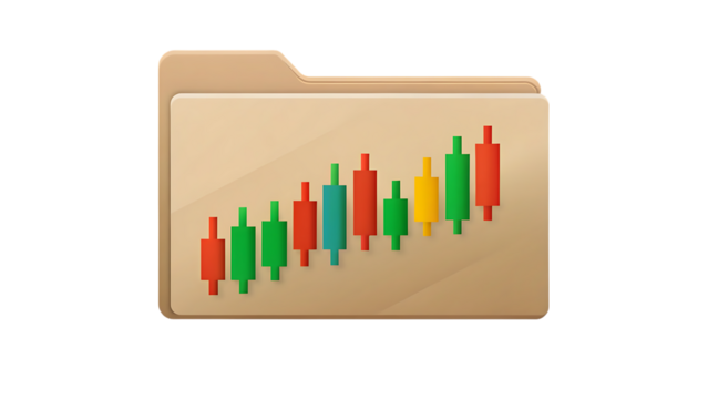 Folder icon displaying a stock market chart isolated on transparent background