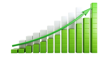 Bar graph showing an upward trend isolated on transparent background