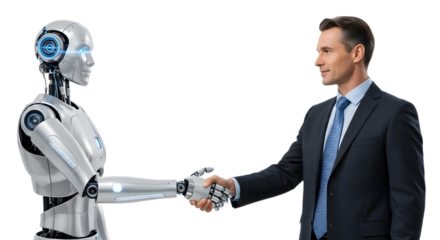 Human and Robot Handshake – AI Collaboration, Future of Work, Technology Concept