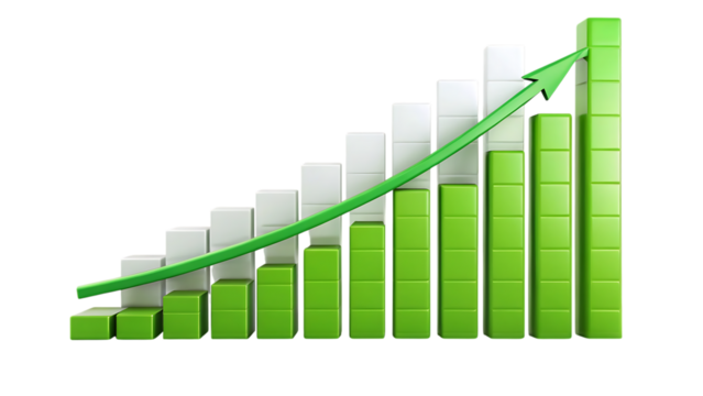 Bar graph showing an upward trend isolated on transparent background