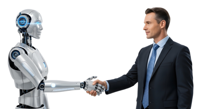 Human and Robot Handshake – AI Collaboration, Future of Work, Technology Concept