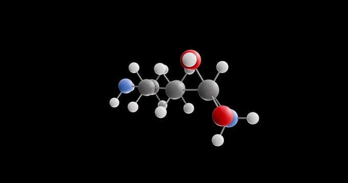 L-Lysine molecule, rotating 3D model of a-amino acid, looped video on a black background
