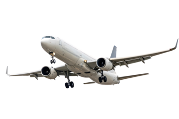 Airplane landing gear extended flying aircraft