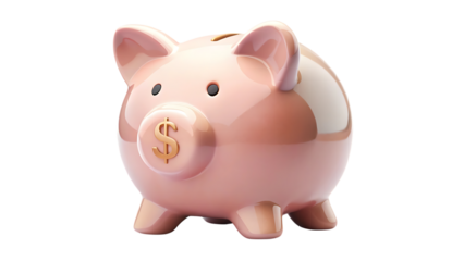 Pink piggy bank with dollar sign isolated on transparent background
