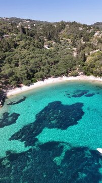 Stunning beaches, turquoise water and green islands in the Ionian Sea around Ithaka and Kefalonia, Greece