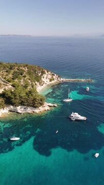 Stunning beaches, turquoise water and green islands in the Ionian Sea around Ithaka and Kefalonia, Greece