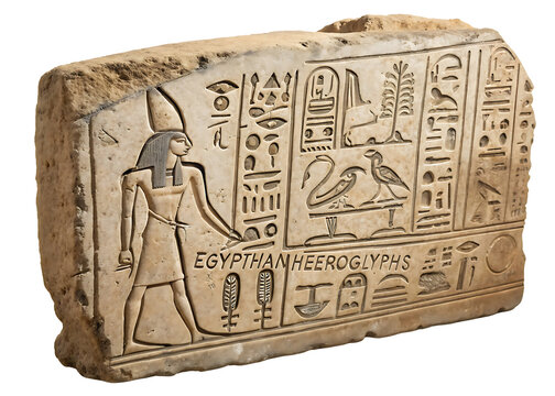 Ancient Egyptian Hieroglyphs on Stone Tablet