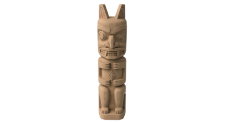 Isolated totem pole statue carved wood, Pacific Northwest First Nations indigenous sculpture