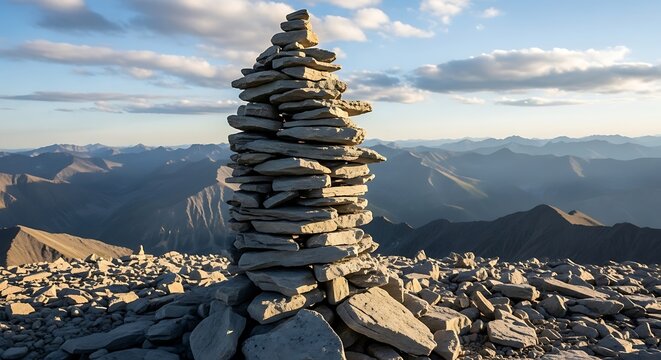Mountaintop Stone Cairn. - Powered by Adobe