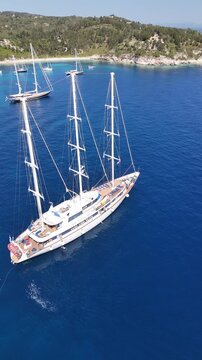Drone pictures of the stunning beaches of Ithaka and Kefalonia on the Greek Ionian Islands in the blue Mediterranean sea 