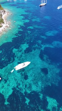 Drone pictures of the stunning beaches of Ithaka and Kefalonia on the Greek Ionian Islands in the blue Mediterranean sea 