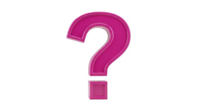 Isolated bright pink question mark, punctuation for asking, querying, or inquiring minds