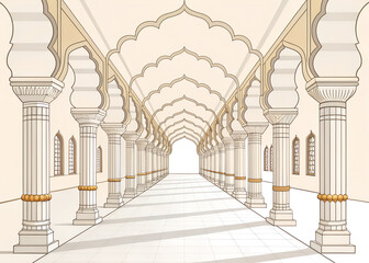 Clean vector minimalist art of Ramanathaswamy Temple corridors.