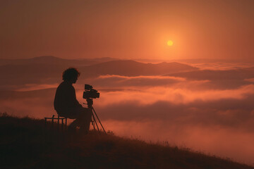 photographer at sunset