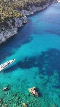 Drone pictures of the stunning beaches of Ithaka and Kefalonia on the Greek Ionian Islands in the blue Mediterranean sea 