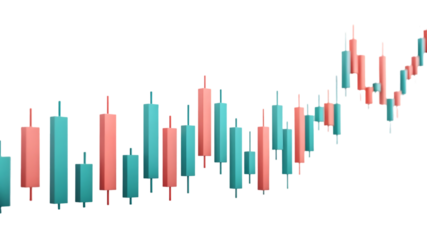 Candlestick chart showing an upward trend isolated on transparent background
