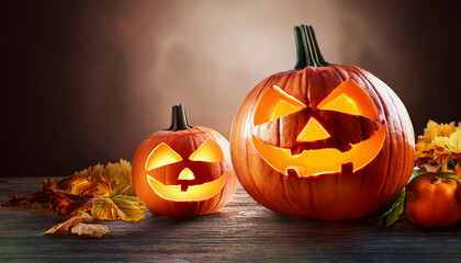 Illustration Of Two Carved Pumpkins