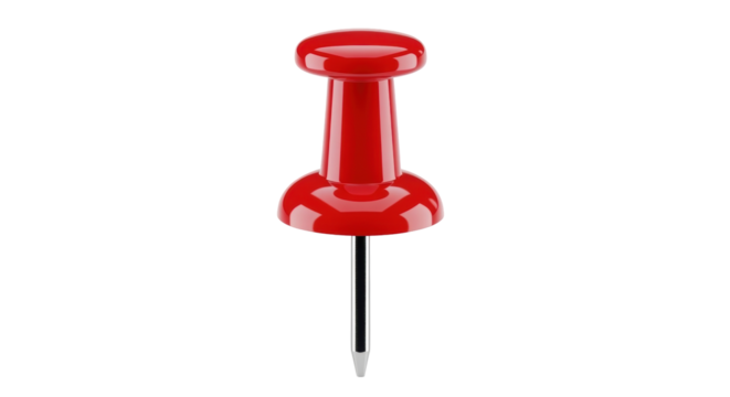 Isolated red tack, push pin, thumbtack with sharp metal point, stationery object concept