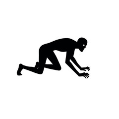 Black silhouette of a creepy humanoid monster crawling.