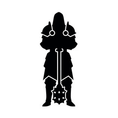 Black silhouette of a medieval fantasy warrior holding a mace. © Dira