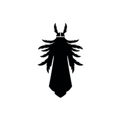 Black silhouette of a mystical shaman with feathered wings.