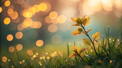 Enchanting autumn leaves shimmer with golden bokeh light, creating a magical, dreamy scene perfect for branding, nature, and inspirational projects