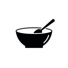 Bowl with Spoon Simple Black and White Food Illustration.