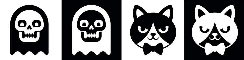 Fototapeta premium Simple icon of a ghost's and kitty head with a skull