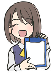 白紙のボードを持つ女性