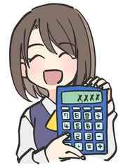 電卓を持つ女性
