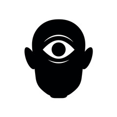 Monochromatic Cyclops Head Silhouette with Central Eye.