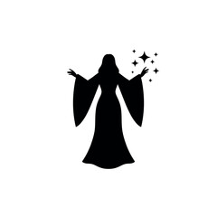 Silhouette of a Mystical Woman Casting a Spell with Stars.