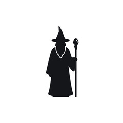 Silhouette of a Wizard with Pointed Hat and Staff.