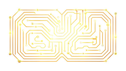 Abstract golden circuit board design isolated on transparent background