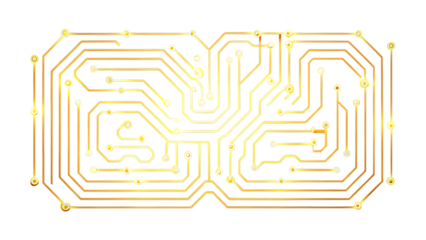 Abstract golden circuit board design isolated on transparent background