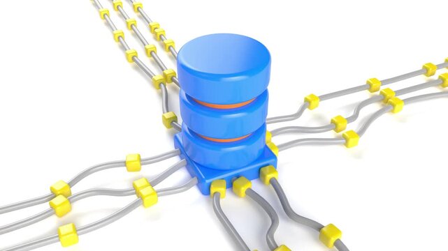 Database server data cloud cyber store on white bg able to loop endless 4k