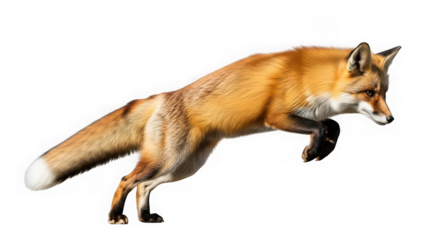 Red fox jumping isolated on transparent background