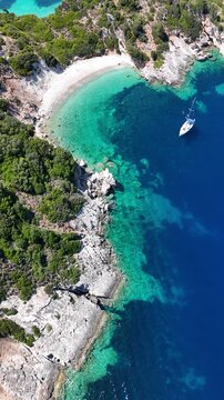 Drone photos of the picture perfect beaches of Kefalonia and Ithaka in the Greek Ionian Islands of the Mediterranean Sea