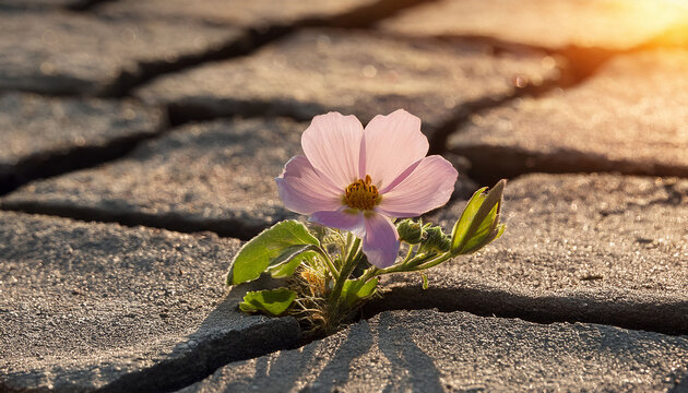 Vlone Flower Blooming Through Cracked Pavement In Bright Sunny Weather With A Soft Breeze