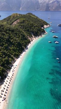 Drone photos of the picture perfect beaches of Kefalonia and Ithaka in the Greek Ionian Islands of the Mediterranean Sea