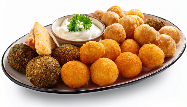 Porcao De Salgadinhos De Festa Sortidos Isolado Em Fundo Transparente Coxinha Bolinha De Queijo E Rissole