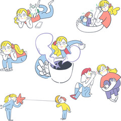 いつでも待ってれるよ　自然体で傾聴する相談　相談員と子供のセットイラスト	
